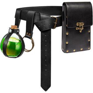 Steampunk 3 Black Leather Belt Pouch Waist Bag Medieval Phone Holder CosplayX